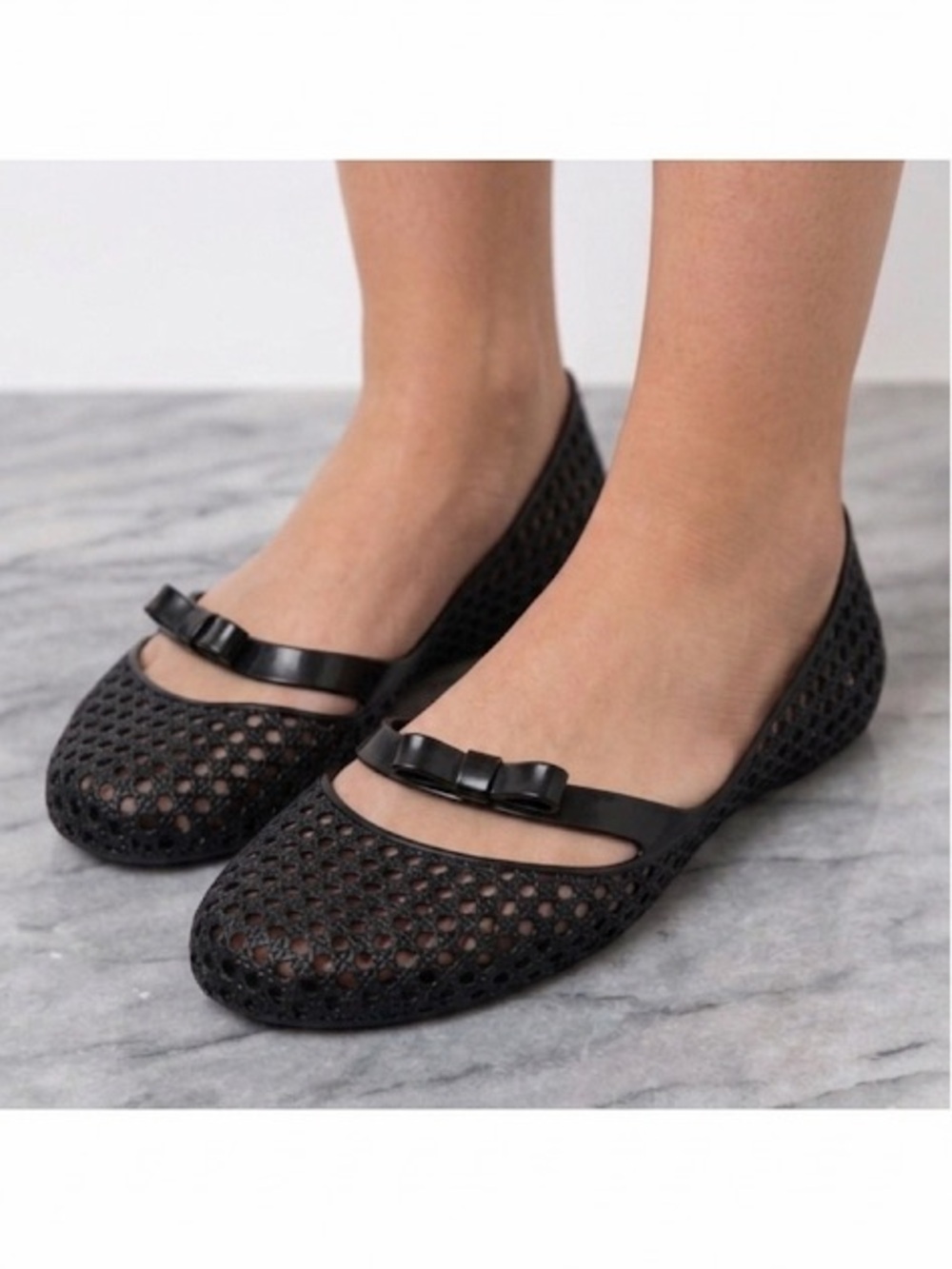 Mel by Melissa Ballet Flats Size 9 with Bow Detail Black Plastic